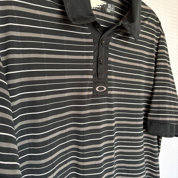 Oakley Polo Collar Striped Golf Black Gray Size L - Picture 3 of 4